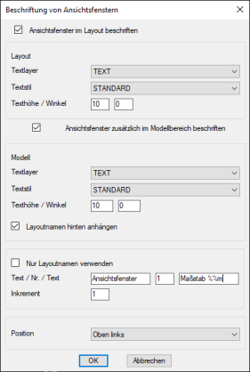 Ansichtsfenster beschriften